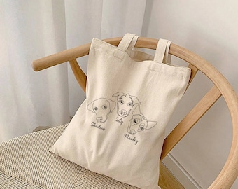 Custom Line Drawing Pet Portrait Tote Bag, Outline Pet Portrait Tote Bag