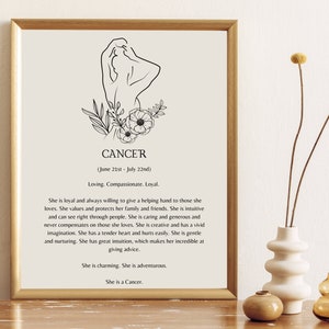Cancer Zodiac Star Sign &quot;She is&quot; Digital Printable - Line Art Floral/Botanical PDF