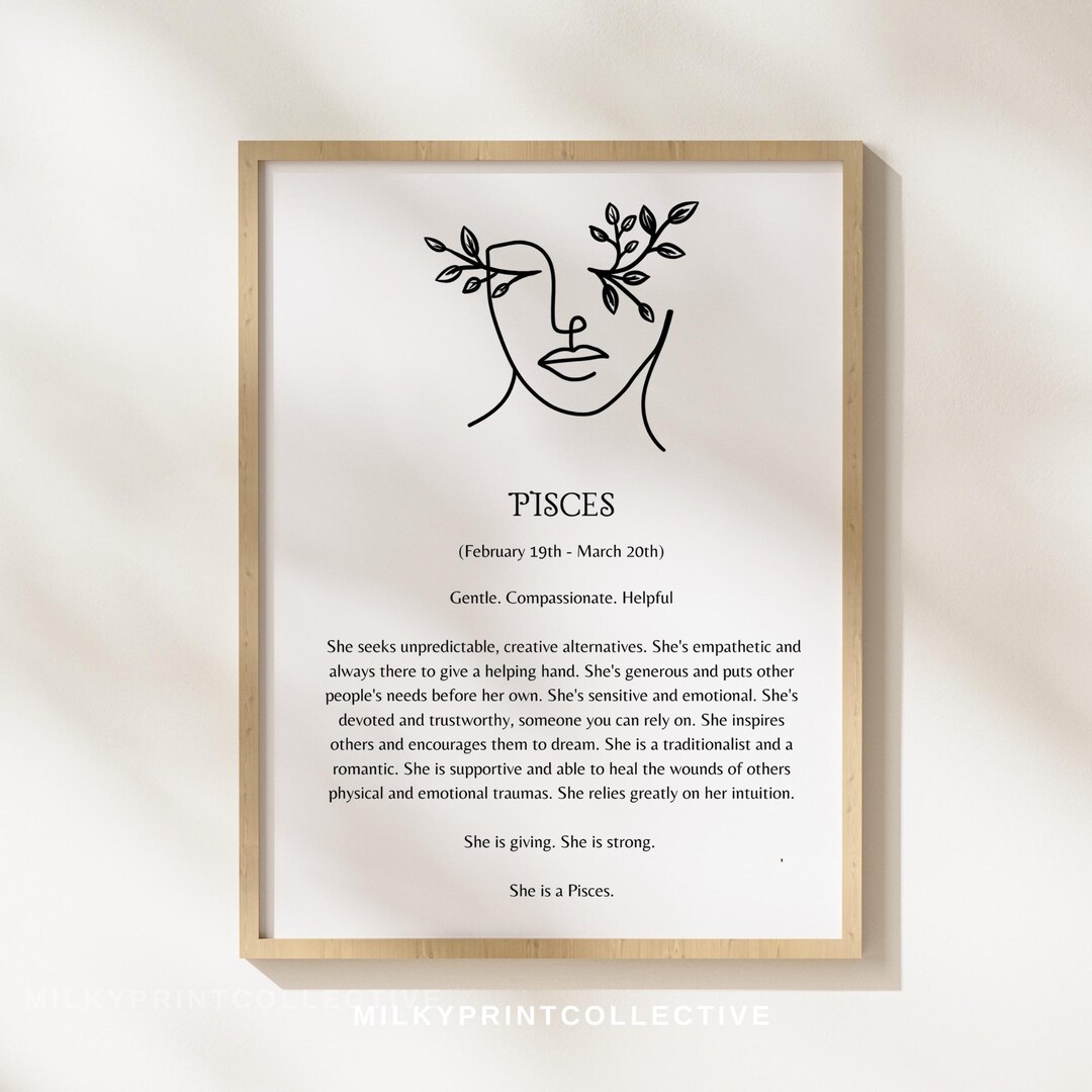 Pisces Pdf Pisces Zodiac Print | Floral Line Art Astrology Poster (digital ...