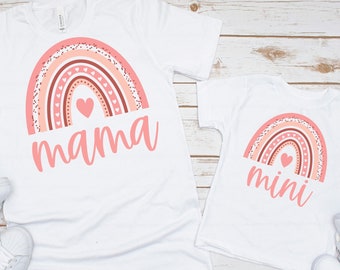Mama Mini Shirts Rainbow, Valentines Day Rainbow Mommy and Me Shirts, Matching Mom Daughter Shirts, Boho Shirts for Mom and Baby