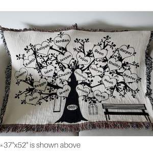 Custom Family Tree Woven Blanket, Woven Tapestry, Tapestry Blanket, Woven Wall Hanging, Great Grandma Gift, Mother In Law Gift