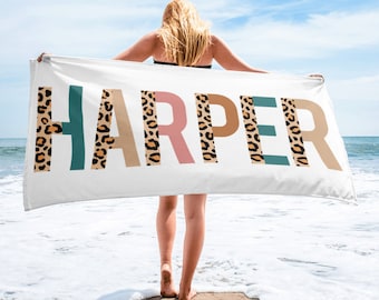 Custom Beach Towel, Personalized Beach Towel, Boho Beach Towel, Leopard Beach Towels, Kids Beach Towel, Bridesmaid Beach Towel