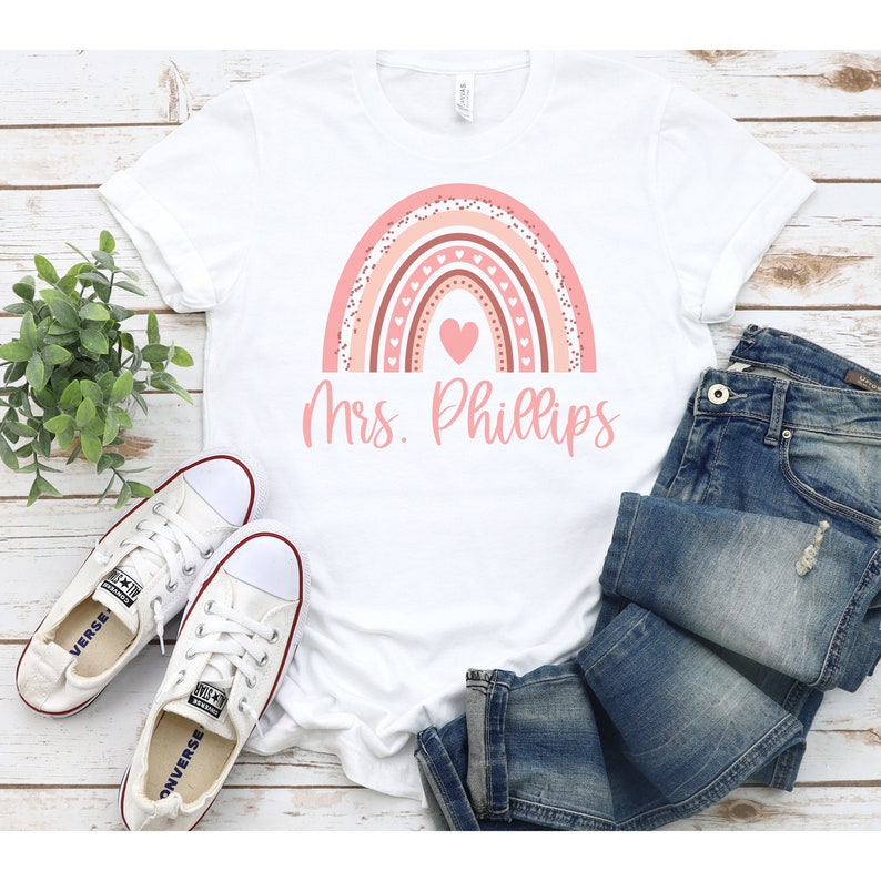 Personalized Teacher Gift Valentine Teacher Shirt Custom Teacher Valentines Day Shirt Personalized Rainbow Teacher Shirt