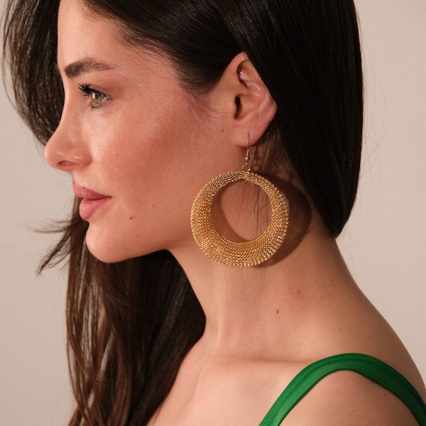 Gold Hoop Statement Earrings - Designer Inspired Fashionable Boho Chic Jewelry, big donut earrings, chunky earrings