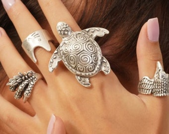 Anneaux d’animaux réglables, anneau de chat mignon, grands anneaux, anneau de tortue, anneau de lézard, anneau de griffe d’aigle, anneau de masque de quarantaine, cadeau d’amoureux des animaux