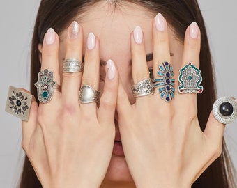 Gold Boho Ring Chunky Wide Band Adjustable Aesthetic Statement Rings Gypsy Full Finger Armor Ring Inspired Flowery ring Floral Ring