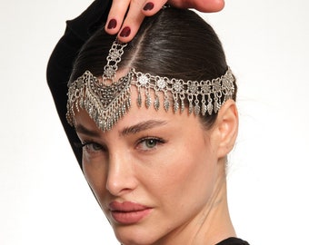 Afghan-Inspired Hair Jewelry - Boho Festival Hair Cap - Burning Man Accessory, Belly Dance Headpiece, kleopatra kopfschmuck