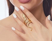 Gold Hippie Snake Ring, Adjustable Full Finger Snake Ring, Boho Style Animal Jewelry, Serpent Medusa Statement Ring, Aesthetic, Draco Ring,