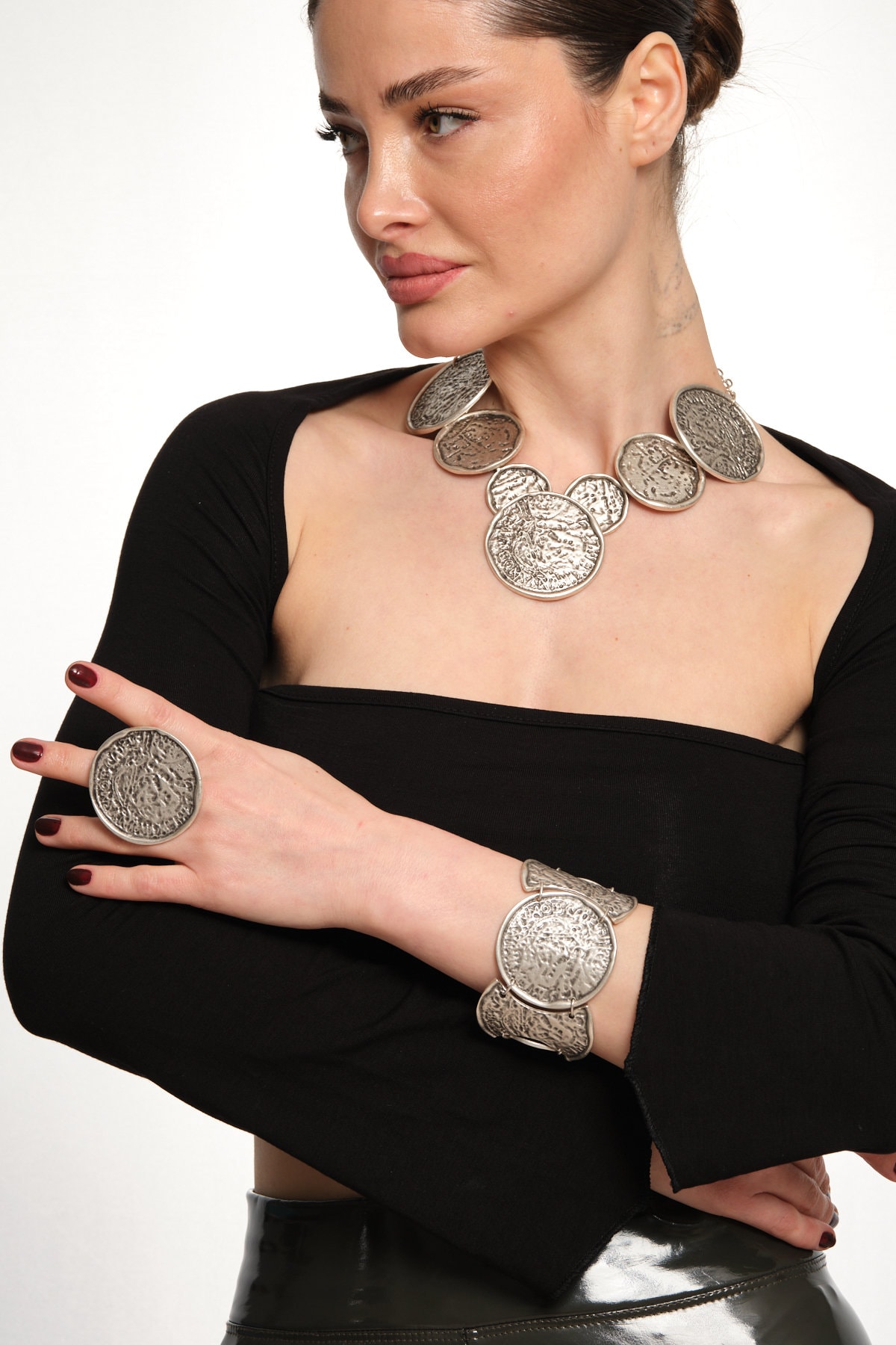 Large Antique Silver Jewelry Set, Chunky Tribal Necklace Large Antique Silver Jewelry Set, Chunky Tribal Necklace