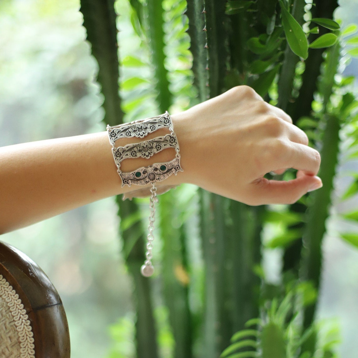 Large Antique Silver Patterned Layered Bracelet Big Zamak Etsy