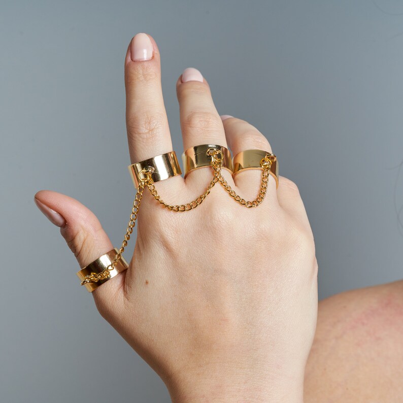 4 Finger Chain Linked Ring Adjustable Boho Rings Aesthetic Etsy