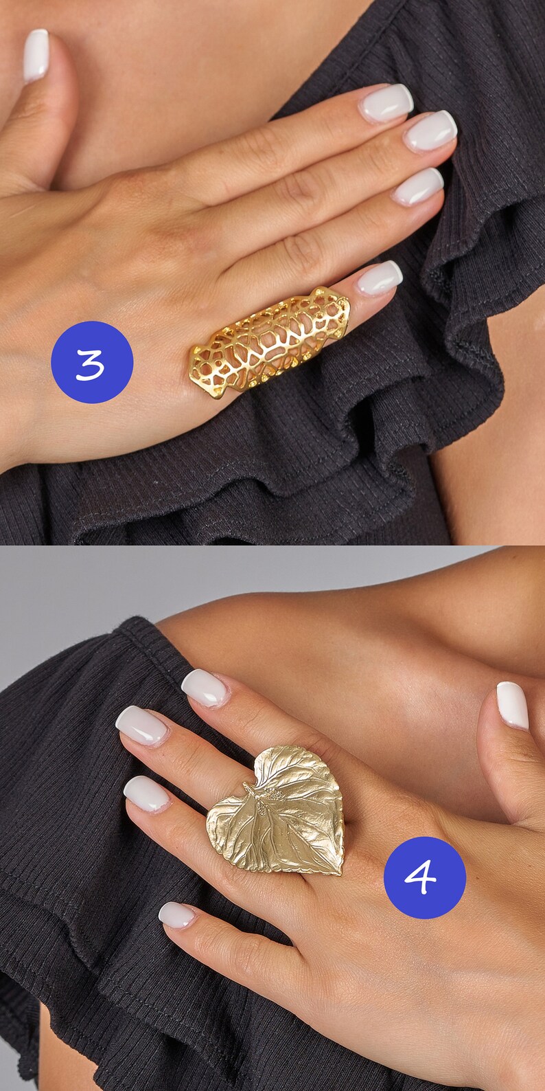 Gold Statement Rings Adjustable Rings Boho Style Big Rings Etsy