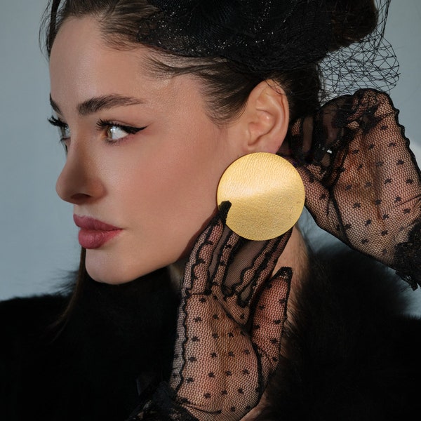 Textured Golden Discs – Bold & Artistic Designer Earrings, Statement Hoop Earrings, Boho Earrings, Zeydor Fashion