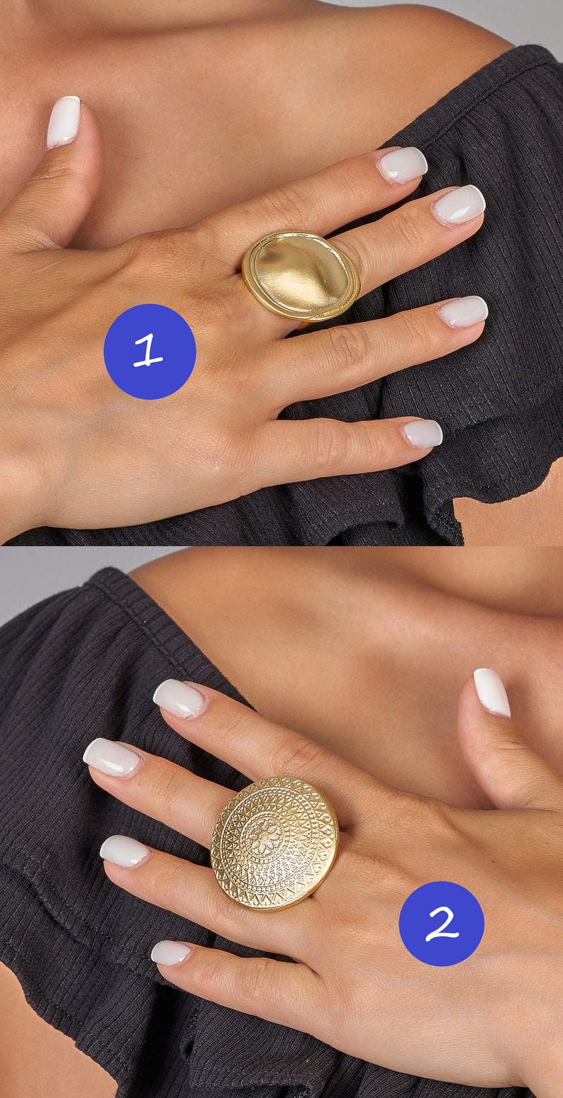 Gold Statement Rings Adjustable Rings Boho Style Big Rings Etsy