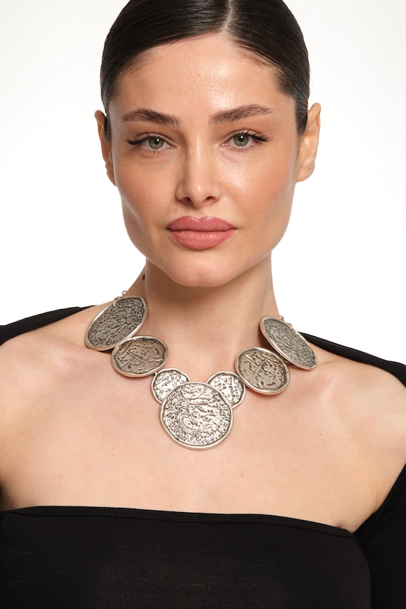 Large Antique Silver Jewelry Set, Chunky Tribal Necklace Large Antique Silver Jewelry Set, Chunky Tribal Necklace