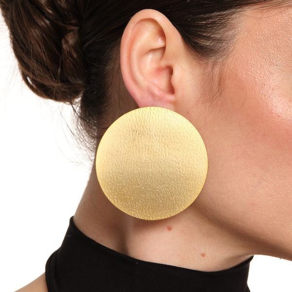 Gold Statement Earrings, Large Textured Disc Earrings, Vintage-Inspired Fashion Accessory for Women, African Earrings, Oversized Earrings