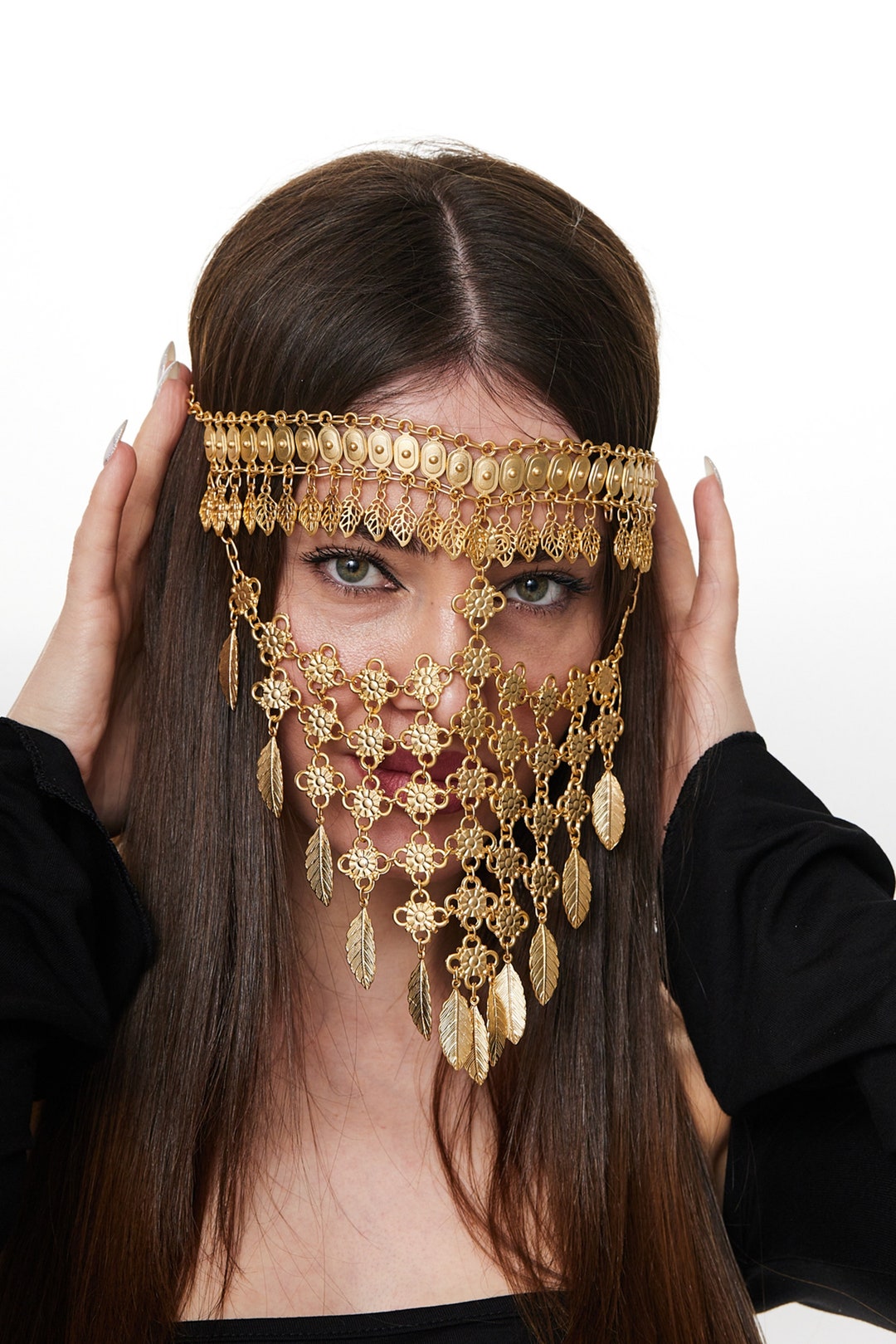 Buy Luxurious Gold plated Brass Face Veil Statement Boho Headpiece