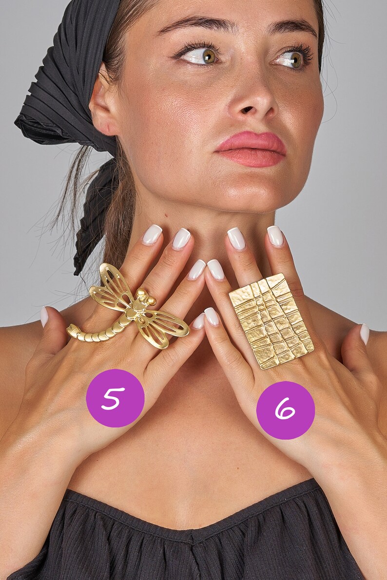 Large Statement Rings Gold Adjustable Rings Boho Style Big Etsy