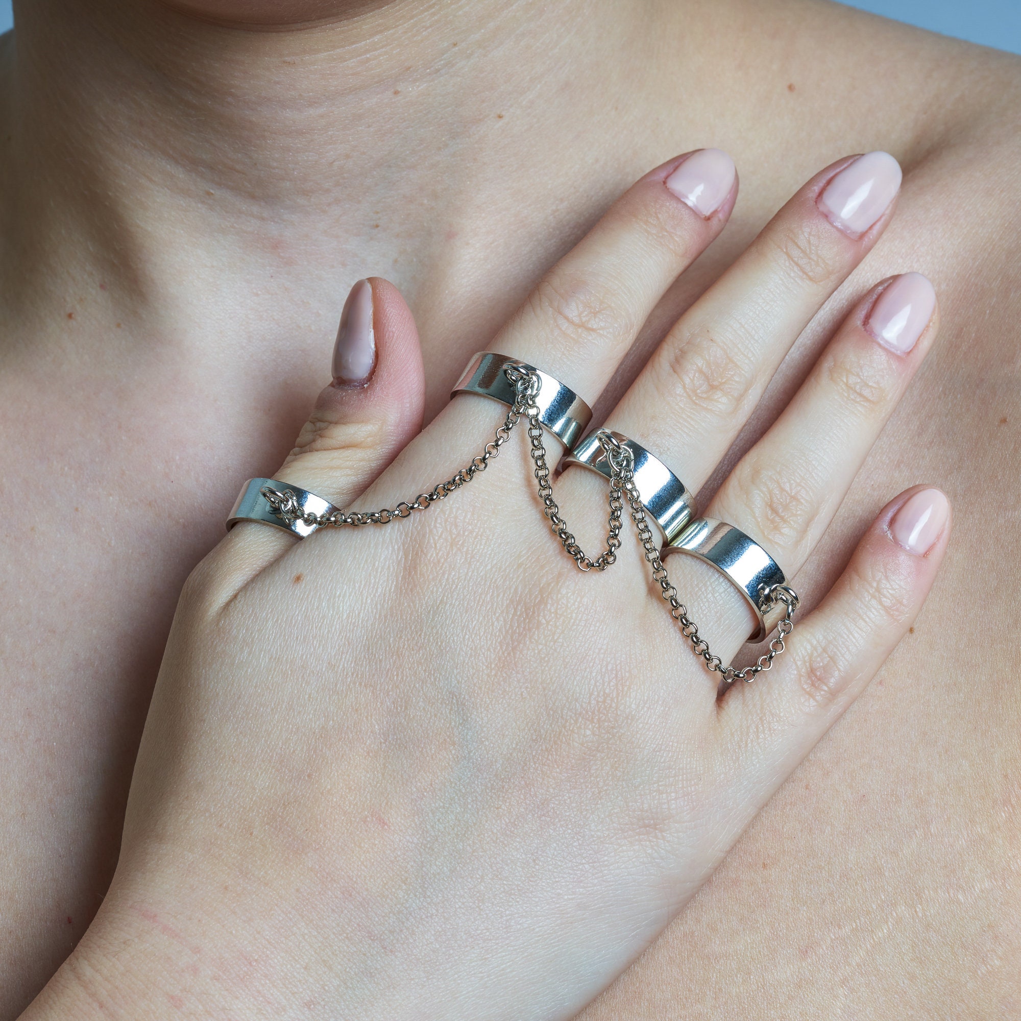 4 Chain Rings Punk Style Minimalist Smooth Chain Ring