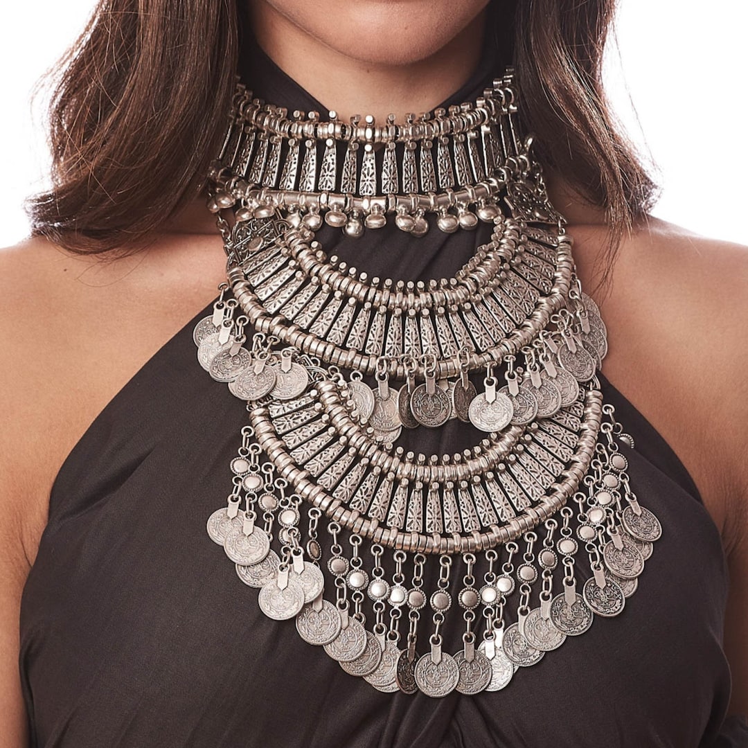 Multi Layered Chunky Choker, Massive Silver Layered Necklace Set