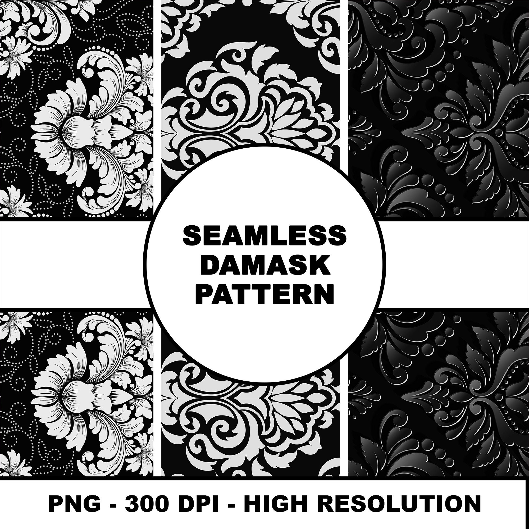 3 Seamless Damask Pattern Artwork 3 Different Damask Pattern Etsy