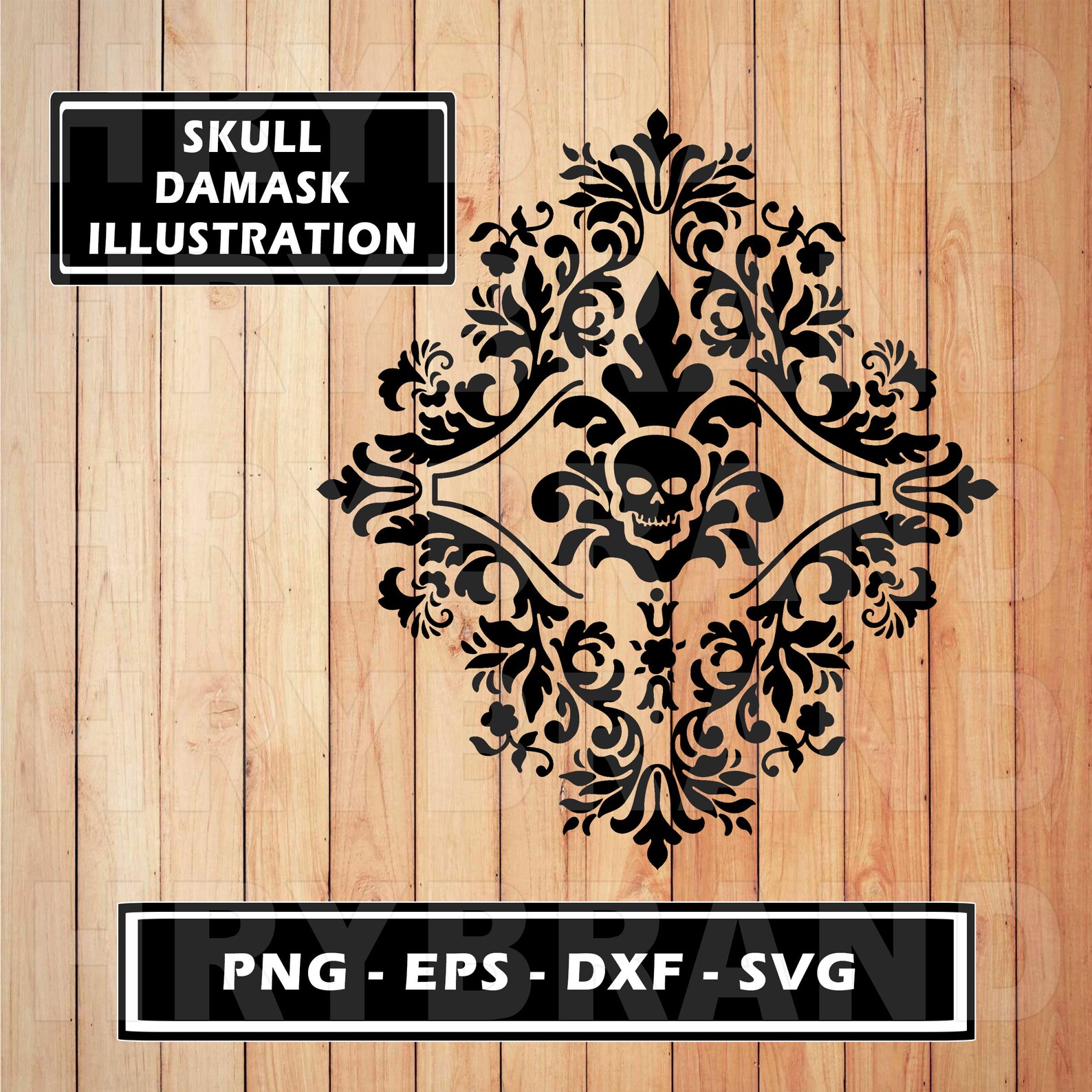 Skull Damask Seamless Pattern con 6 Svg Free Print Floral, Baroque