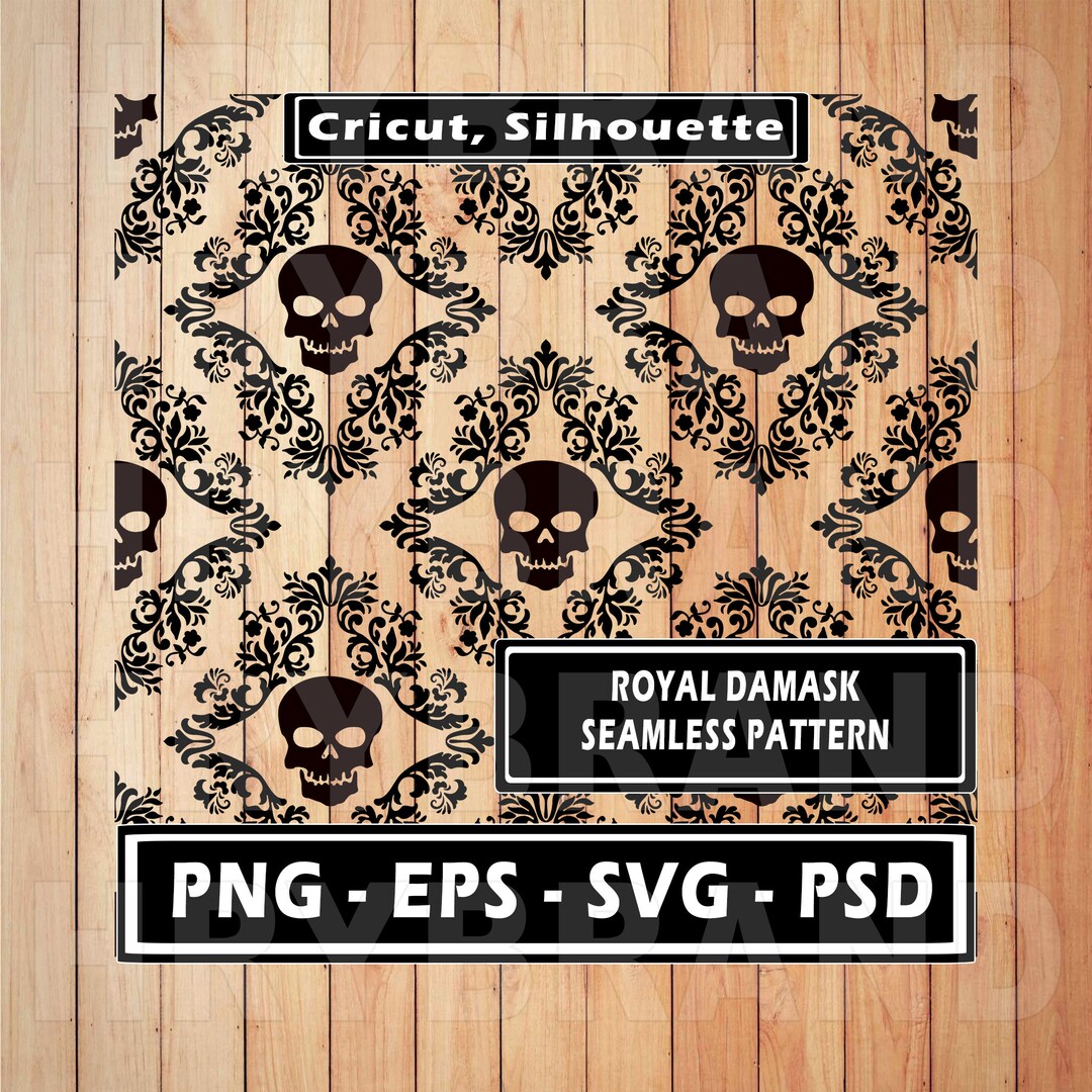 Skull Damask Seamless Pattern Svg Print Floral Baroque Design SVG EPS