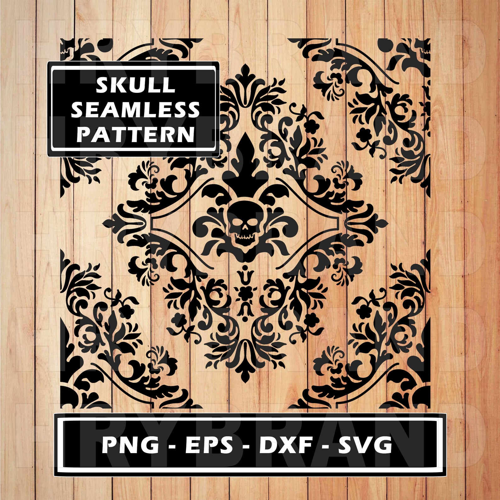 Skull Damask Seamless Pattern con 6 Svg Free Print Floral, Baroque