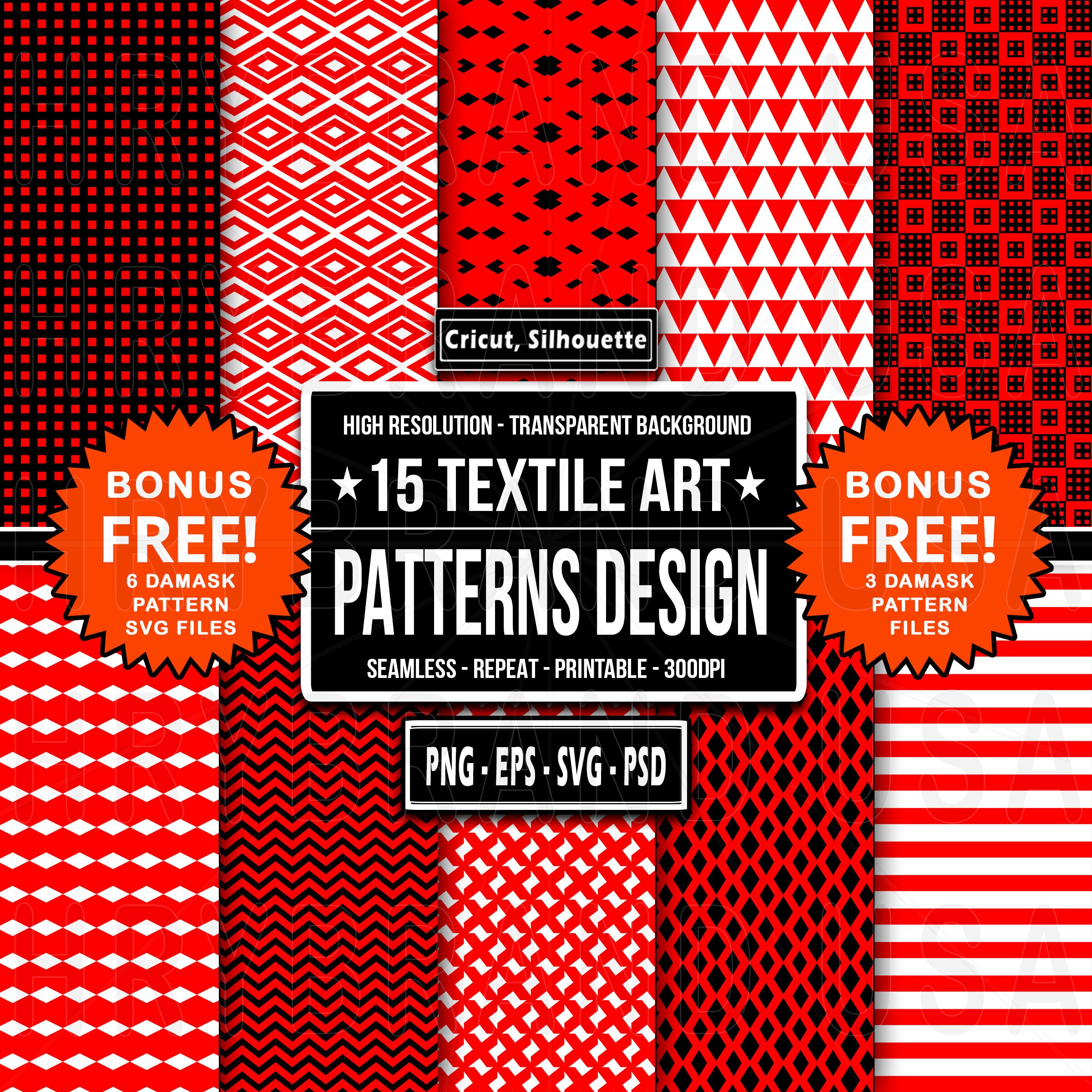15 Seamless Textile Pattern Design Artwork Print Png, Psd, Eps, Svg Digital  Geometric Baroque Design Ornament Cricut Silhouette Illustration 