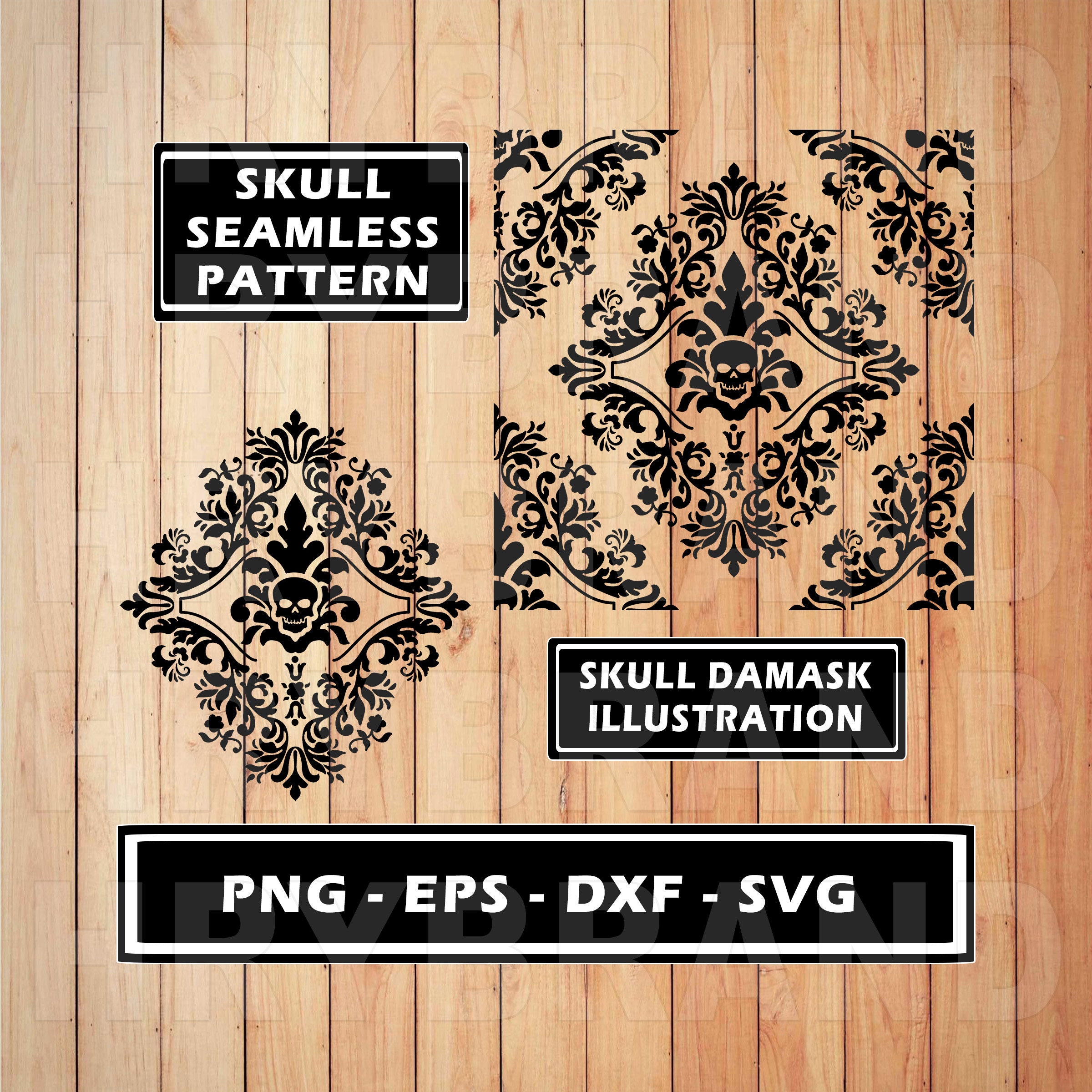 Skull Damask Seamless Pattern Seamless Damask Pattern Print Etsy