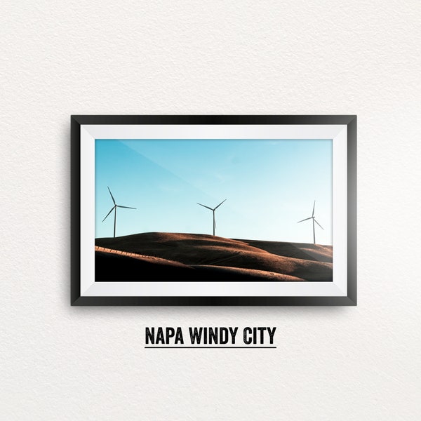 Napa Windy City - Art mural imprimable, Téléchargement numérique instantané - Photographie de paysage du parc éolien et des turbines du col d’Altamont