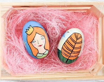 2 Storytelling Easter Wooden Eggs, Easter Hunt Eggs, Bucket Filling