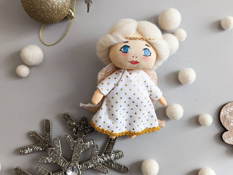 Christmas Angel Textile Toy, Fabric Mini Doll, Stocking Filler Angel 1
