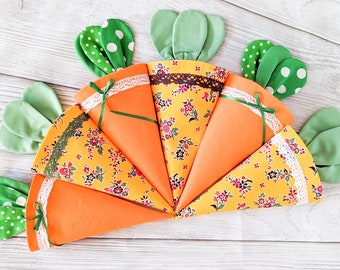 3 Fabric Carrot Hanging Bags, Easter Gifts Basket, Treat Bag for Kids, Sweet Cones,  Egg Hunt, Farmhouse Easter Decoration