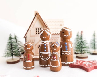 Gingerbread Men Family Peg Doll, Christmas Decoration, New Year Display, Made to Order