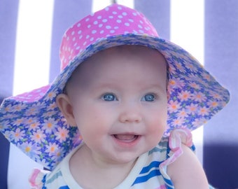 Baby Sun Hat, Matches Mommy Hat, Reversible Toddler Sun Hat, Child Beach Hat, Made in USA, Custom sized Child hat, Summer Cap, 100% Cotton