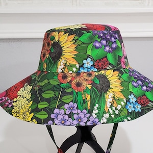 Mother's Day Gift, Wide-brimmed Water-Repellant Sun Hat, Spoonflower Fabric Garden Hat, 100 % Cotton Beach Hat, Custom Size Hat and Brim