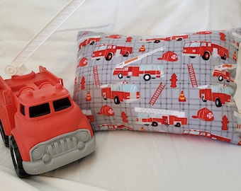 Fire Truck Flannel Toddler Pillow Cover: Adventure Nursery Decor