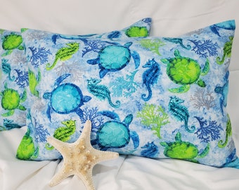 Flannel Toddler/Travel Pillow Cover, Fits 13" x 18" Pillow, Sea Life Flannel Pillowcase, Sea Life Decor, Cozy Room Decor, Flannel Bedding