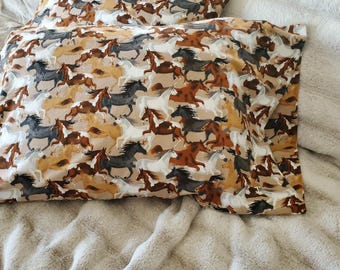 Plush Flannel Horse Pillowcase/Sham: Equestrian Bedding, Queen/King Sizes