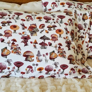Flannel Pillowcase, Mushroom Bedding, Mushroom Room Decor, Standard/Queen, King and Sham, Flannel Bed Pillow, Custom Size, Pillowcase Sets