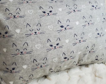 Cat Face Flannel Pillow Cover: Travel Toddler Bedding (13" x 18" and 14" x 19")