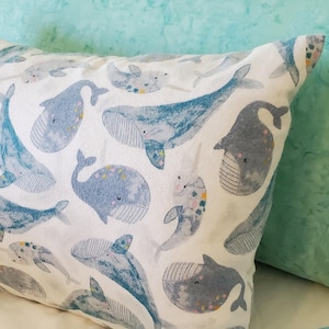 Whale and Narwhal Flannel Toddler Pillow Cover (13" x 18" and 14" x 19")