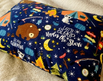 Camping Flannel Toddler Pillow Cover: Travel Nursery Bedding (13x18 and 14x19-inches)