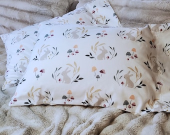 Organic Collection ~ Flannel Bunny/Mushroom Pillowcase, Organic Flannel Bedding, Easter Gift, Standard/Queen/King Pillowcase/Sham Set