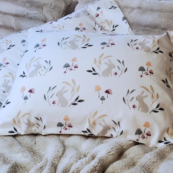 Organic Collection ~ Flannel Bunny/Mushroom Pillowcase, Organic Flannel Bedding, Easter Gift, Standard/Queen/King Pillowcase/Sham Set