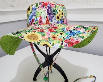 Mother's Day Gift, Wide-brimmed Sun Hat, Reversible Summer Floral Hat, 100% Cotton Custom Sized Hat and Brim, Gardening Sun Bonnet