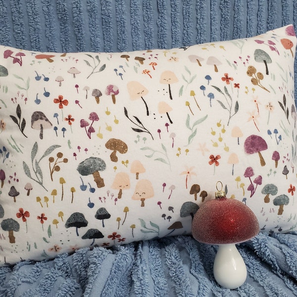 Organic Collection ~ Flannel Toddler/Travel Pillow Cover, Organic Flannel Mushroom Bedding, Fits 13" x 18" Pillow, Mushroom Home Decor