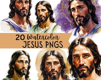 Clipart di Gesù ad acquerello / 20 PNG ad alta risoluzione, arte cristiana (download digitale)