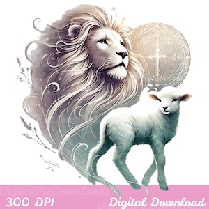 León y el cordero Escudo de acuarela Clip Art PNG Inspiración religiosa Fe cristiana Arte de sublimación para regalos y decoración Descarga digital